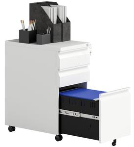 Vinsetto 3-Drawer Steel Filing Cabinet with Lock and Wheels - White