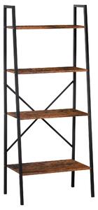 HOMCOM 4-Tier Vintage Ladder Shelf Bookcase Wood Storage Rack Stand Plants Display Black brown Aosom UK