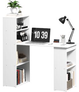 HOMCOM 120cm Modern Computer Desk Bookshelf Writing Table Workstation PC Laptop Study Home Office 6 Shelves White Aosom UK