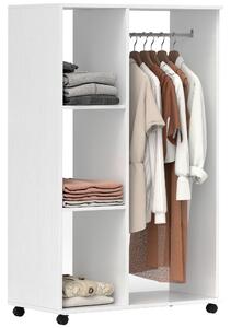 HOMCOM Open Wardrobe with Hanging Rail and Storage Shelves w/Wheels Bedroom-White