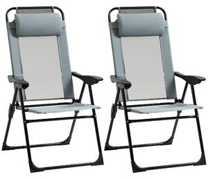 Outsunny Set of 2 Portable Folding Recliner Chair Outdoor Patio Chaise Lounge Chair with Adjustable Backrest, Grey