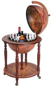 HOMCOM Retro Globe Bar Cabinet: Movable Wine & Beverage Trolley with Glass Bottle Holder, 45cm, Chestnut Aosom UK