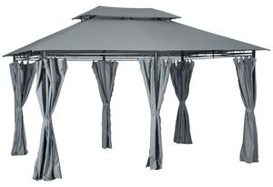 Outsunny 10 x 13ft Metal Gazebo Outdoor 2-Tier Steel Frame Gazebo with Curtains Outdoor Backyard, Black/Grey Aosom UK