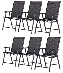Outsunny Folding Garden Chairs, Set of 6, Metal Frame with Breathable Mesh Seat for Outdoor Dining, Black