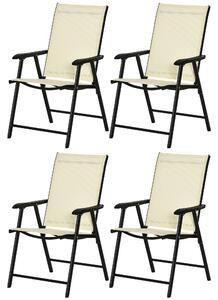 Outsunny Set of 4 Folding Garden Chairs, Metal Frame Garden Chairs Outdoor Patio Park Dining Seat with Breathable Mesh Seat, Beige