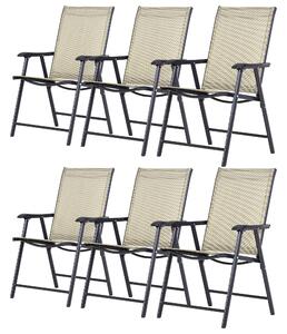 Outsunny Set of 6 Folding Garden Chairs, Metal Frame Garden Chairs Outdoor Patio Park Dining Seat with Breathable Mesh Seat, Beige