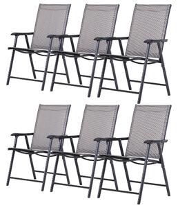Outsunny Folding Garden Chairs Set of 6, Metal Frame, Outdoor Patio Park Dining Seat, Breathable Mesh Seat, Grey