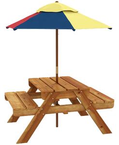 Outsunny Kids Picnic Table Set, 3 in 1 Sand Pit Activity Table, Kids Garden Furniture w/ Removable Parasol, for 3-6 Years