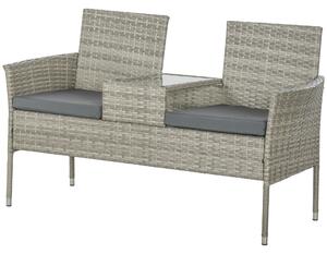 Outsunny Two-Seat Rattan Chair, with Middle Table - Mixed Grey