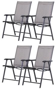 Outsunny Folding Garden Chairs, Set of 4 Metal Frame Outdoor Patio Dining Seats with Breathable Mesh, Grey