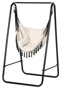 Outsunny Hammock Chair with Stand, Hammock Swing Chair with Cushion, Cream White