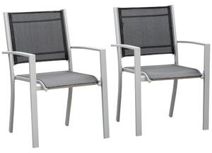 Outsunny Set Of 2 Outdoor Chairs Square Steel Frame Texteline Seats Foot Caps Mesh Boxy Comfortable Easy Clean Black Grey