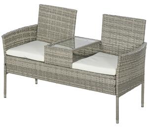 Outsunny Two-Seat Rattan Chair, with Middle Table - Grey