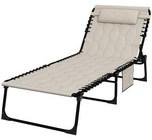 Outsunny Foldable Sun Lounger Set with 5-level Reclining Back, Outdoor Tanning Chairs Sun Loungers with Build-in Padded Seat, Side Pocket, Headrest for Beach, Yard, Patio, Khaki
