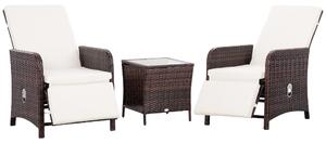 Outsunny 3 Pieces Rattan Bistro Set Balcony Furniture with Cushions, Storage Function - Mixed-Brown