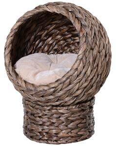 PawHut Wicker Cat Bed, Raised Rattan Cat Basket with Cylindrical Base, Soft Washable Cushion, 42 x 33 x 52cm - Brown