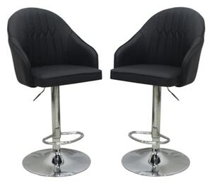 Milan Adjustable Black PU Leather Bar Chairs In Pair