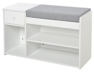 HOMCOM Multi-Storage Shoe Bench w/ Drawer 3 Compartments Cushioned Home Organisation Furniture Tidy Boots Hallway Entryway White