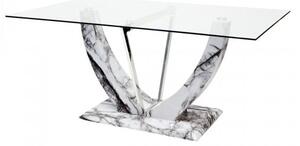 Riviera Glass Dining Table In Clear And Marble Effect