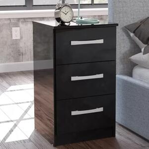 Lynn High Gloss Bedside Cabinet In Black