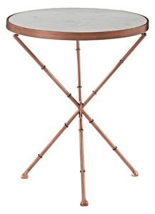 Maren Round White Marble Top Side Table With Cross Copper Legs