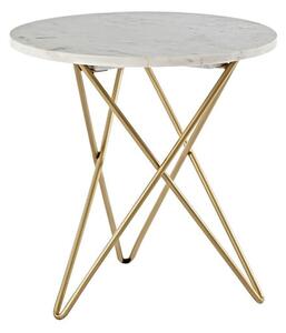 Maren Round White Marble Top Side Table With Gold Legs