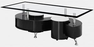 Beata Glass Coffee Table With 2 Stools In Black High Gloss Base