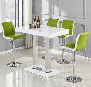 Caprice White High Gloss Bar Table 4 Ritz Green White Stools