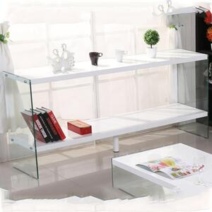 Maik White High Gloss Display Stand With Glass Frame