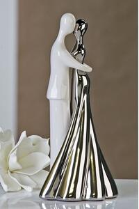 Wedding Couple Ceramic Sculpture In White And Silver