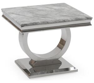 Kelsey Marble Lamp Table With Stainless Steel Base In Grey