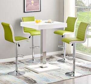 Topaz White High Gloss Bar Table With 4 Ritz Green White Stools