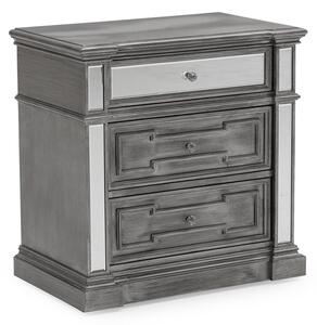 Opel Mirrored Wooden Bedside Cabinet With 3 Drawers In Grey