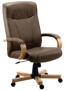 Norman Light Wood Executive Chair In Brown Bonded Leather