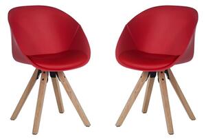 Jaclyn Red PU Visitor Chair With Wooden Legs In Pair