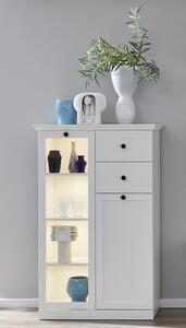 Median Wooden Small Display Cabinet In White With LED Lighting