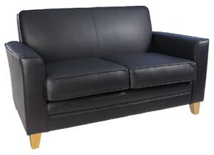 Nampa Leather 2 Seater Sofa With Light Oak Legs In Black