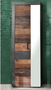 Saige Hallway Mirrored Wardrobe In Old Wood And Graphite Grey