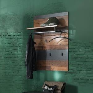 Saige Wall Mounted Coat Rack In Old Wood And Graphite Grey