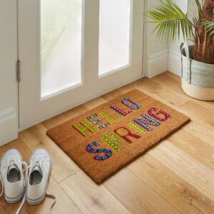 Hello Spring Coir Doormat MultiColoured