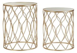 Hannah Glass Set Of 2 Side Tables With Curved Champagne Frame