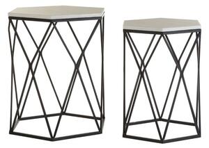 Hannah Hexagonal Marble Set Of 2 Side Tables With Black Frame