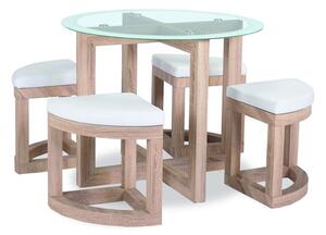 Qamra Glass Dining Table Set With 4 Stools In Beech Effect