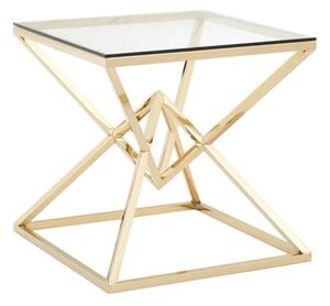 Alluras Clear Glass End Table With Cross Champagne Gold Frame