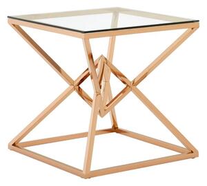 Alluras Clear Glass End Table With Rose Gold Metal Frame