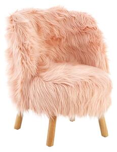 Panton Childrens Chair In Pink Faux Fur With Wooden Legs