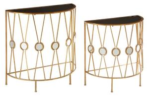 Annie Curved Glass Set Of 2 Console Tables With Gold Frame