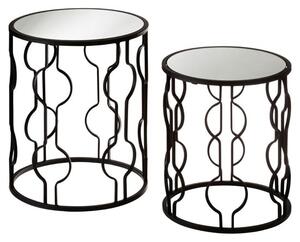 Avanto Round Glass Set of 2 Side Tables With Black Lines Frame