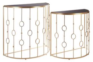 Annie Glass Set Of 2 Console Tables With Art Deco Gold Frame