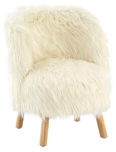 Panton Childrens Chair In White Faux Fur With Wooden Legs